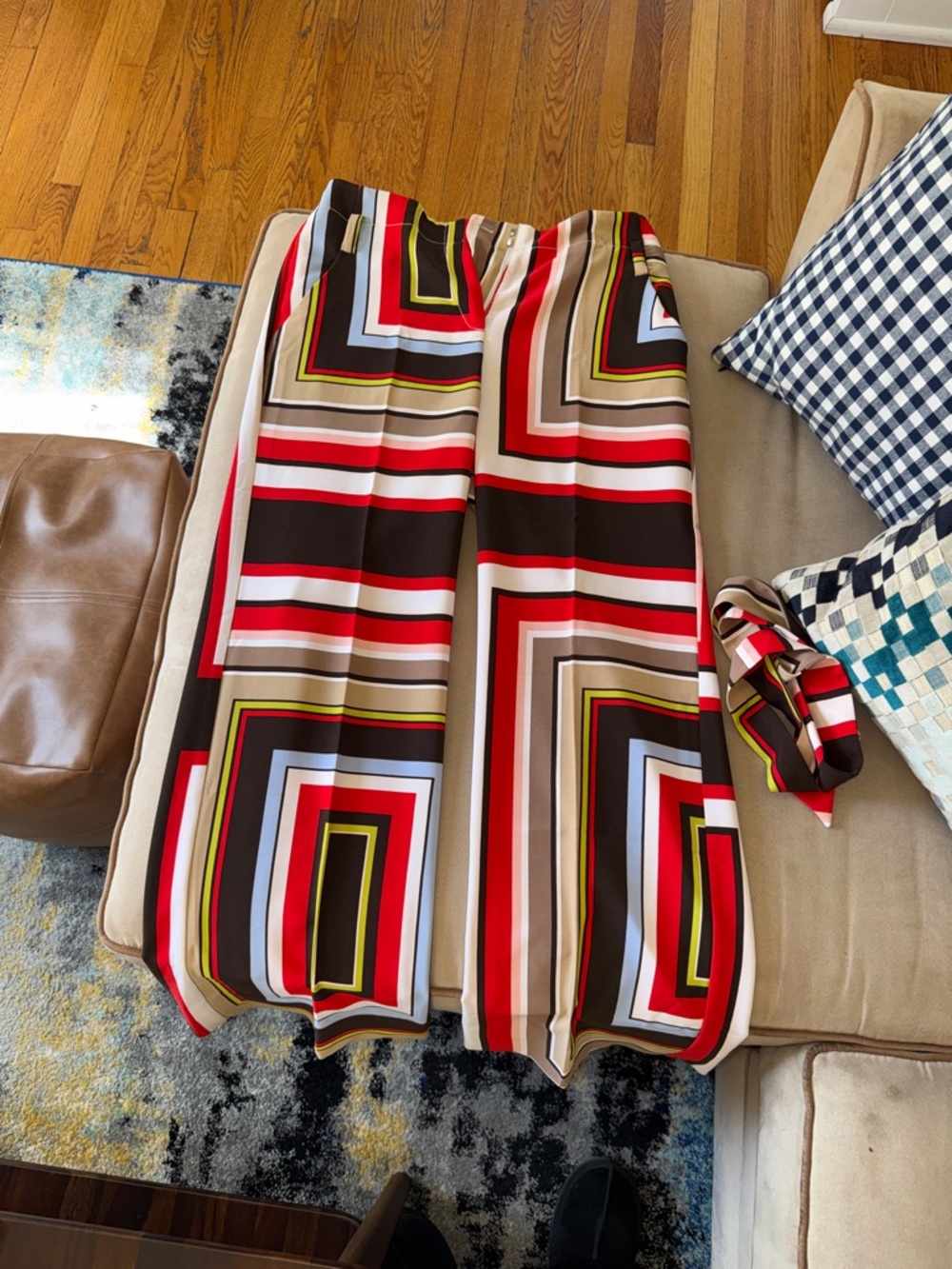New York & Company Red Multi Geometric Wide-Leg Pants